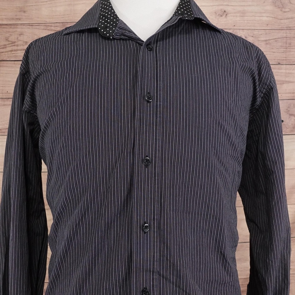 Bristol & Bull Shirt Mens XL 17-17.5 34/35 Black Striped Long Sleeve Button-Up